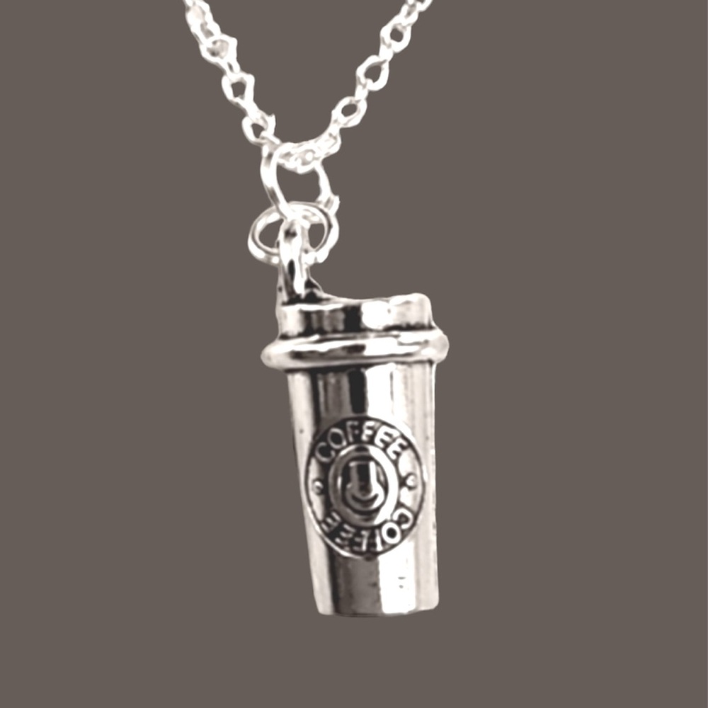 COFFEE Cup NECKLACE 925S Plated 18 inch Chain